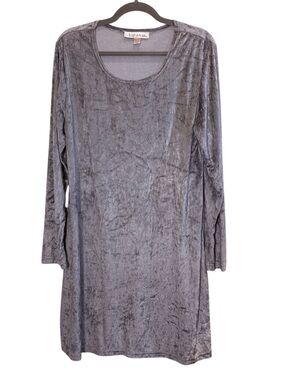 Karavan Women’s Vintage Silver Gray Crushed Velvet Minimalist Tunic Midi Dress